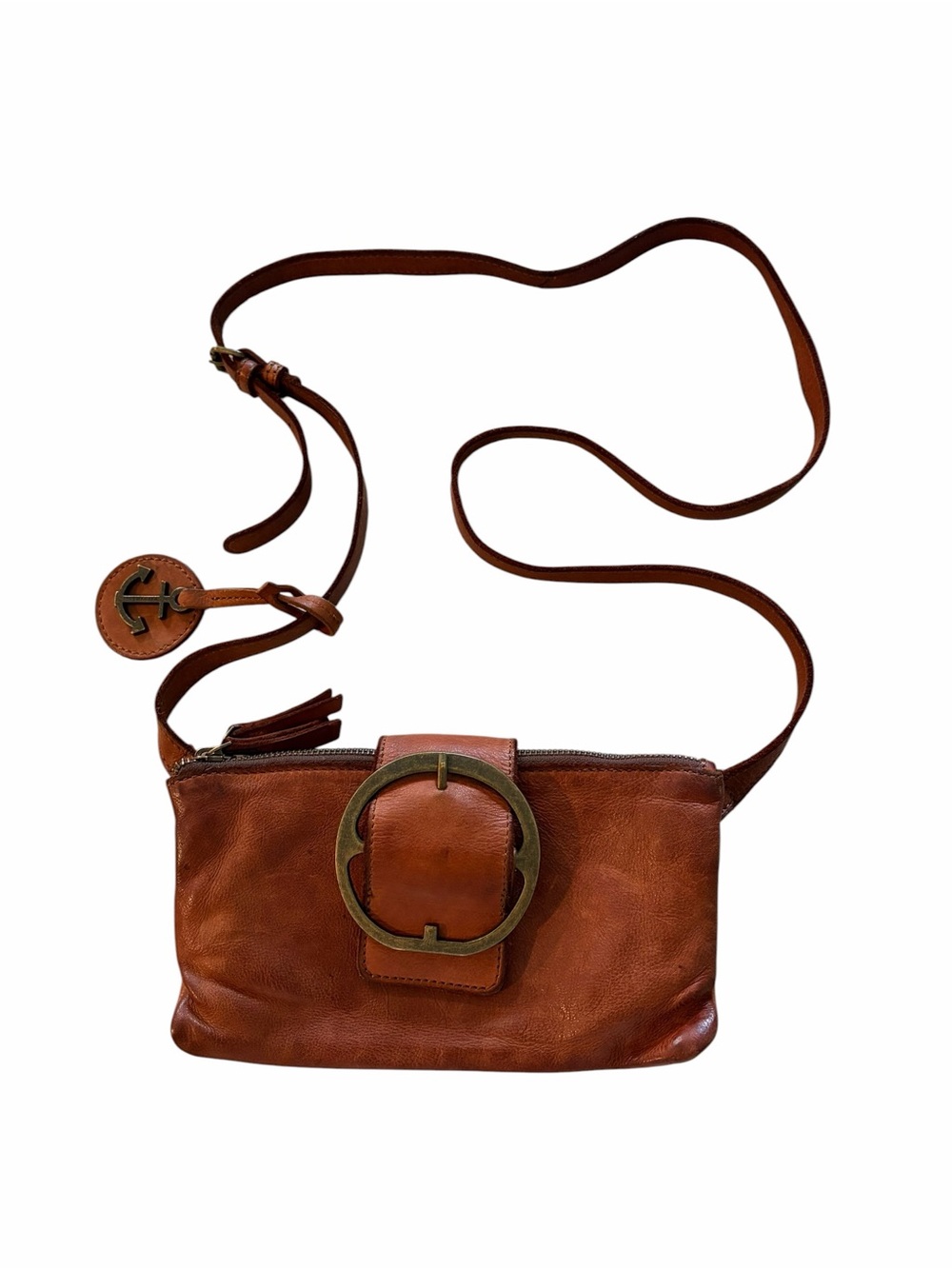 Harbour 2nd Brown Leather Crossbody Bag with Brass Ring Accent